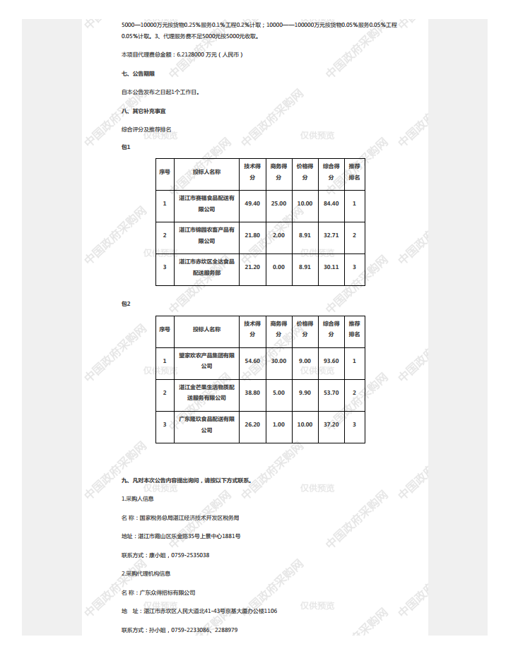 國家稅務總局湛江經濟技術開發(fā)區(qū)稅務局機關食堂2023年-2025年度食材配送服務 采購項目【項目編號：ZDZJ23-Z21006】中標公告(圖2)